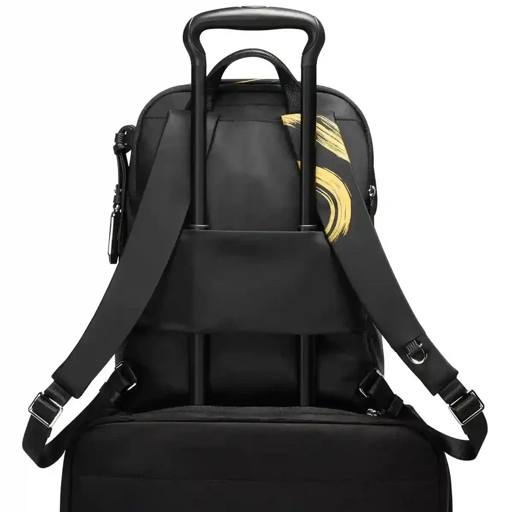 NWT Tumi Blk Voyageur Halsey 14.5 in Gold Sroke Backpack Carry On Laptop Travel